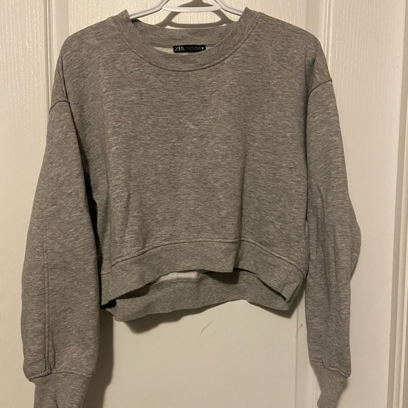 Zara Super Soft Cropped Crewneck - Gray -  Size Large - Picture 1 of 3